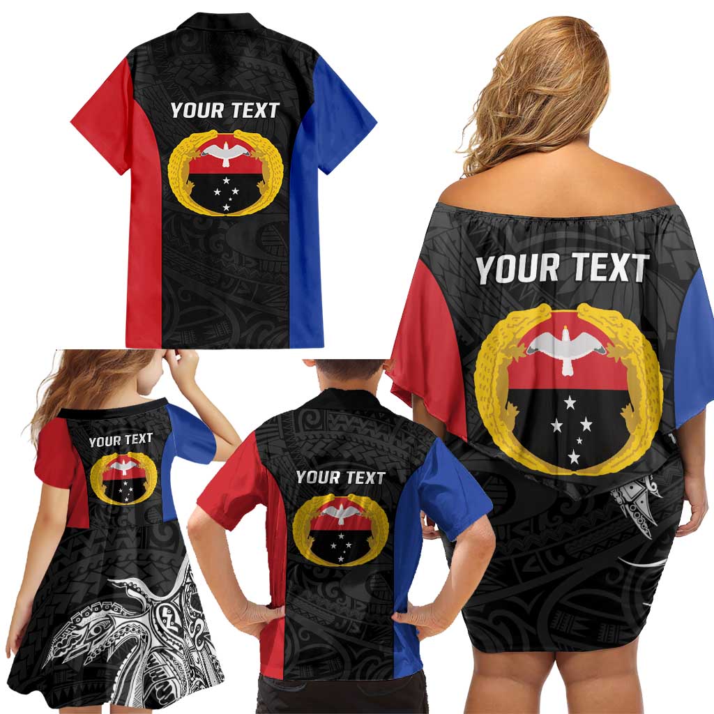 Personalised PNG Gulf Province Family Matching Off Shoulder Short Dress and Hawaiian Shirt Bird of Paradise Tattoo Flag Motif LT9 - Polynesian Pride
