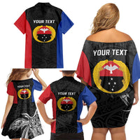 Personalised PNG Gulf Province Family Matching Off Shoulder Short Dress and Hawaiian Shirt Bird of Paradise Tattoo Flag Motif LT9 - Polynesian Pride