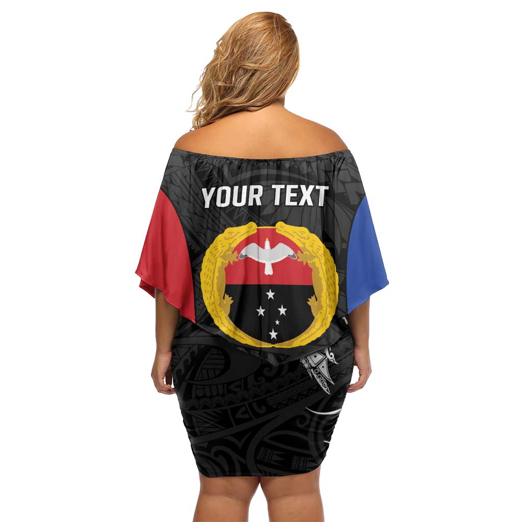 Personalised PNG Gulf Province Family Matching Off Shoulder Short Dress and Hawaiian Shirt Bird of Paradise Tattoo Flag Motif LT9 - Polynesian Pride