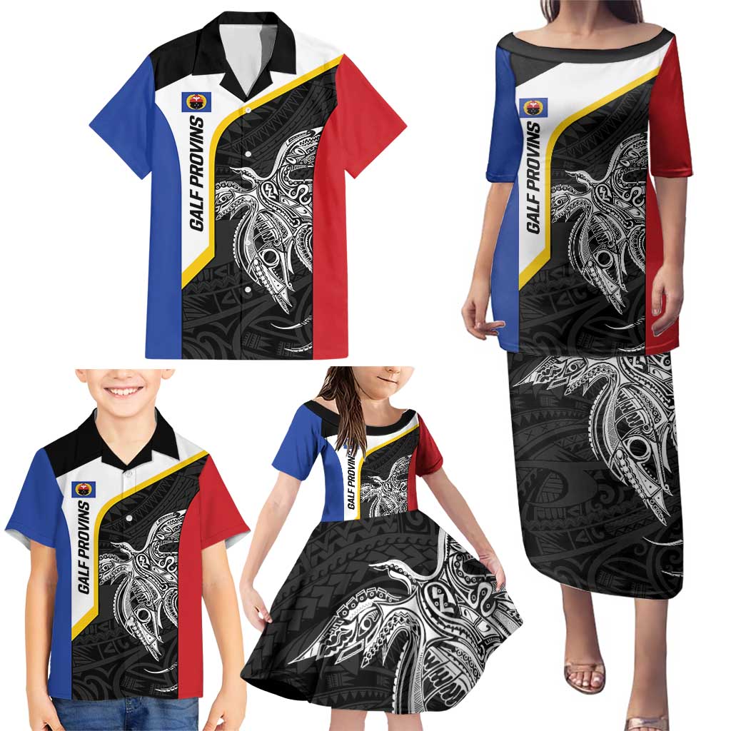 Personalised PNG Gulf Province Family Matching Puletasi and Hawaiian Shirt Bird of Paradise Tattoo Flag Motif LT9 - Polynesian Pride