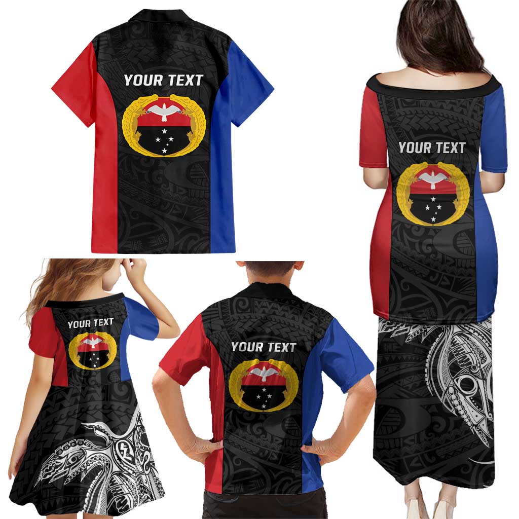 Personalised PNG Gulf Province Family Matching Puletasi and Hawaiian Shirt Bird of Paradise Tattoo Flag Motif LT9 - Polynesian Pride