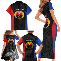 Personalised PNG Gulf Province Family Matching Short Sleeve Bodycon Dress and Hawaiian Shirt Bird of Paradise Tattoo Flag Motif LT9 - Polynesian Pride