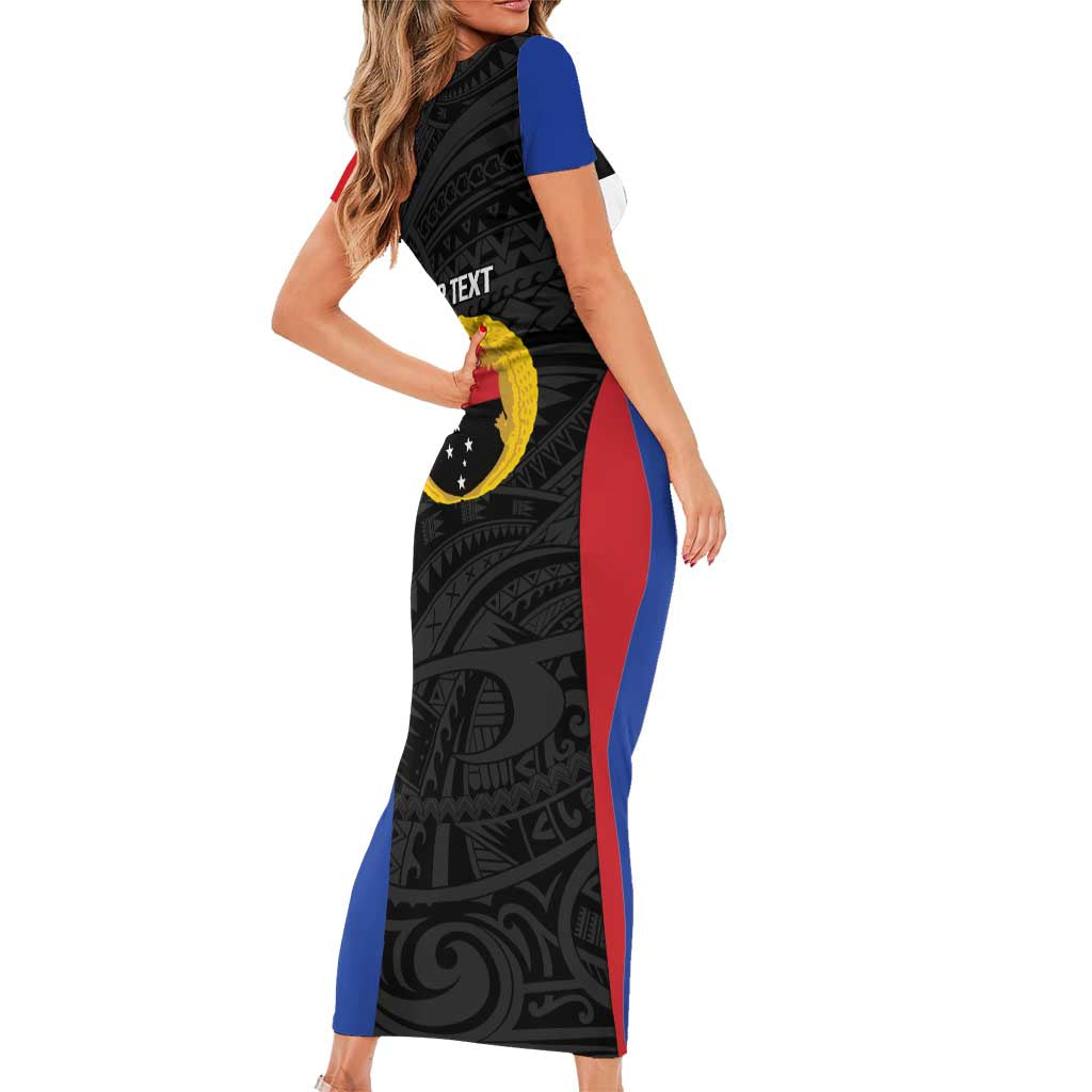 Personalised PNG Gulf Province Family Matching Short Sleeve Bodycon Dress and Hawaiian Shirt Bird of Paradise Tattoo Flag Motif LT9 - Polynesian Pride
