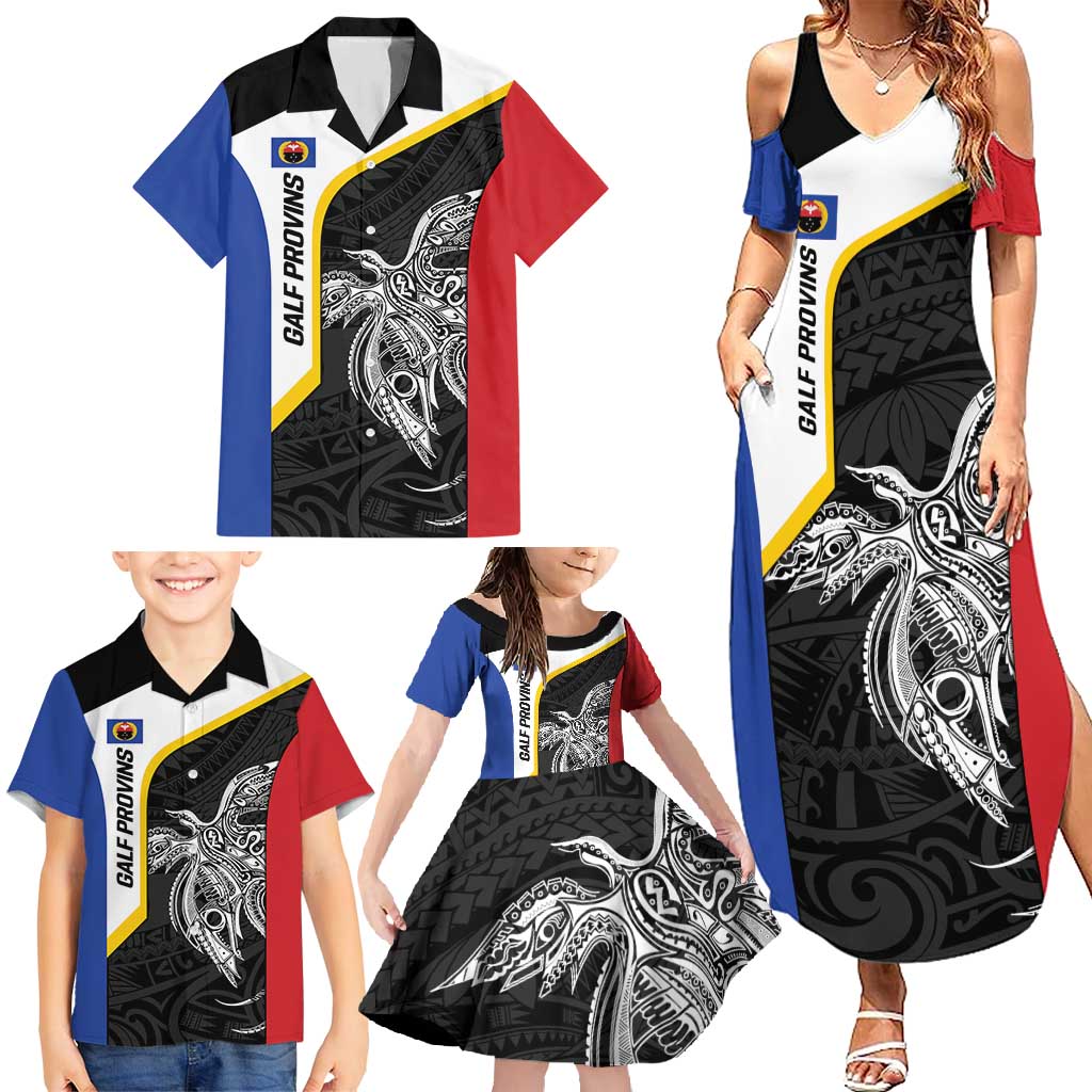 Personalised PNG Gulf Province Family Matching Summer Maxi Dress and Hawaiian Shirt Bird of Paradise Tattoo Flag Motif LT9 - Polynesian Pride