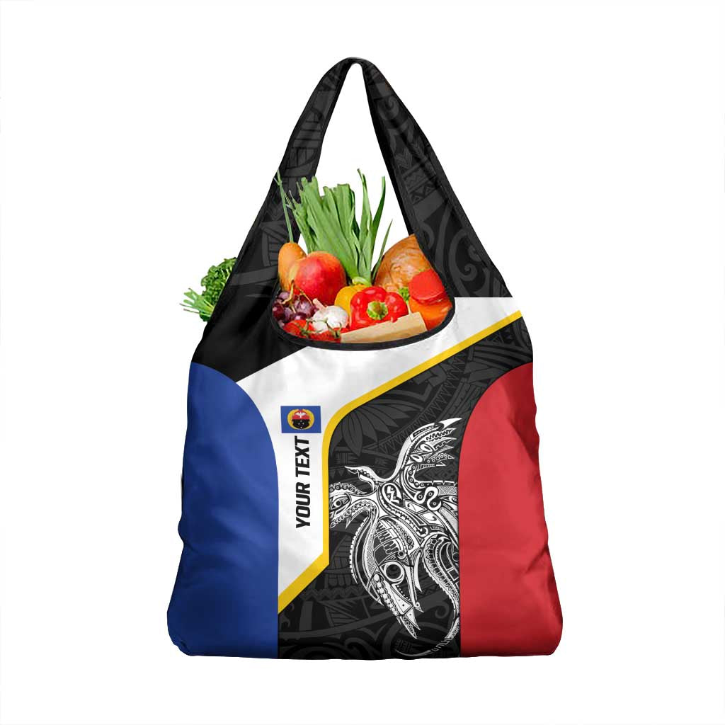 Personalised PNG Gulf Province Grocery Bag Bird of Paradise Tattoo Flag Motif LT9 1-pack One Size Black - Polynesian Pride