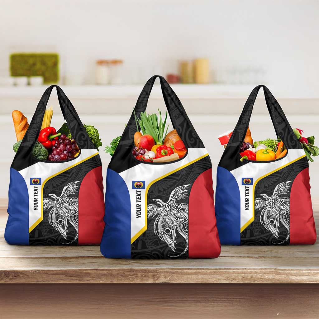 Personalised PNG Gulf Province Grocery Bag Bird of Paradise Tattoo Flag Motif LT9 3-pack One Size Black - Polynesian Pride