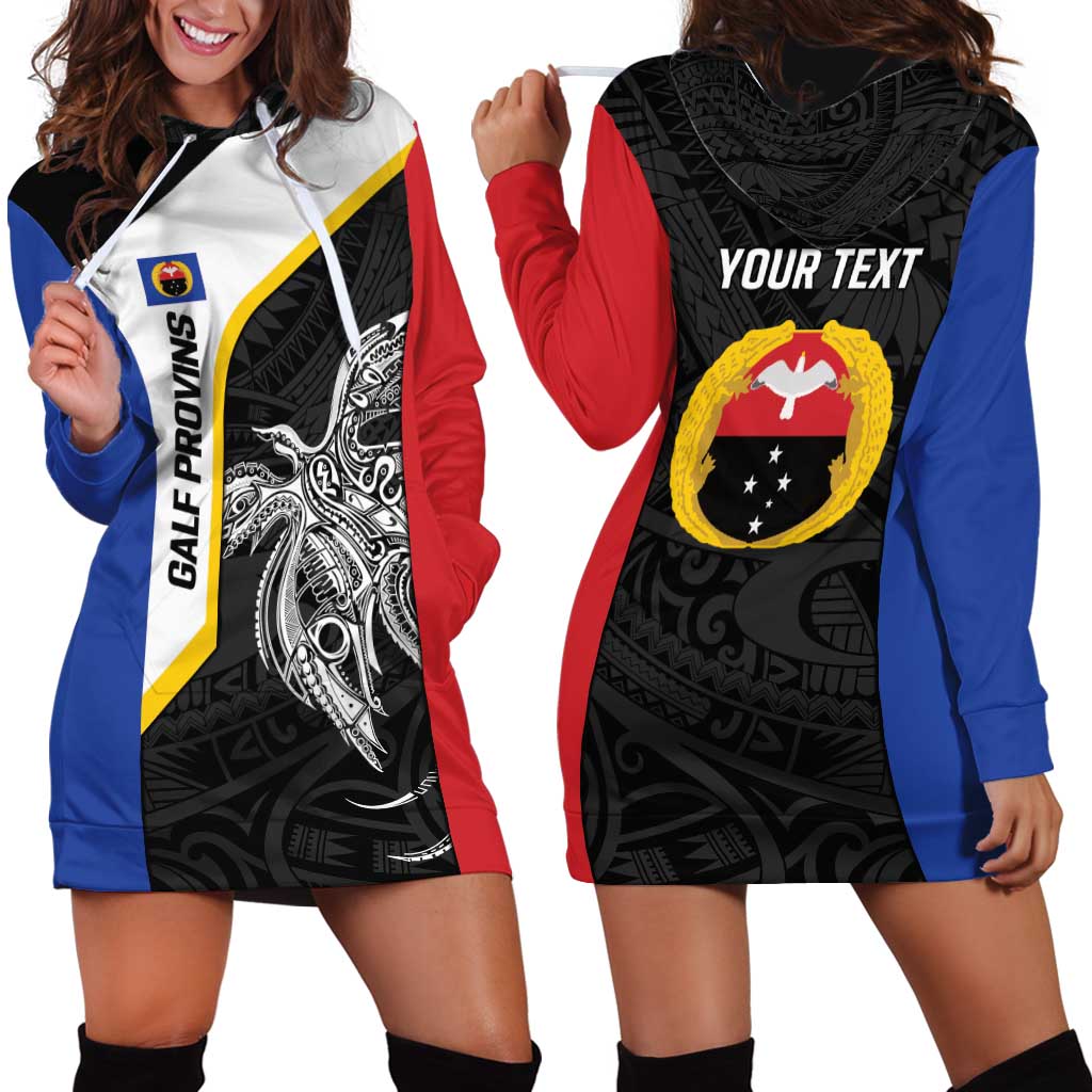 Personalised PNG Gulf Province Hoodie Dress Bird of Paradise Tattoo Flag Motif LT9 - Polynesian Pride