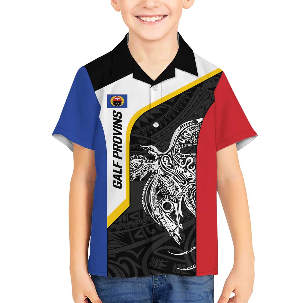Personalised PNG Gulf Province Kid Hawaiian Shirt Bird of Paradise Tattoo Flag Motif LT9 Kid Black - Polynesian Pride