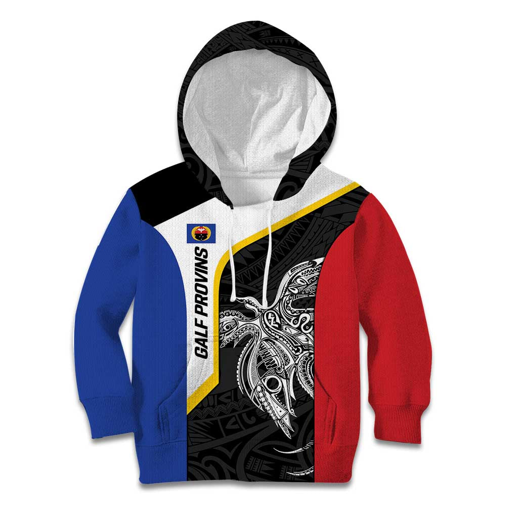 Personalised PNG Gulf Province Kid Hoodie Bird of Paradise Tattoo Flag Motif LT9 Hoodie Black - Polynesian Pride