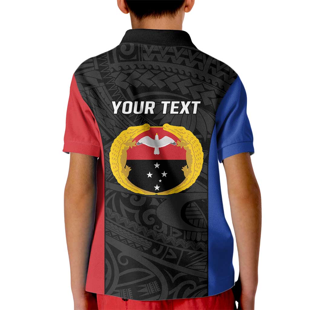 Personalised PNG Gulf Province Kid Polo Shirt Bird of Paradise Tattoo Flag Motif LT9 - Polynesian Pride