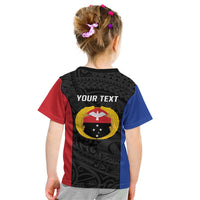Personalised PNG Gulf Province Kid T Shirt Bird of Paradise Tattoo Flag Motif LT9 - Polynesian Pride
