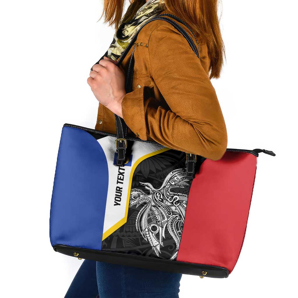 Personalised PNG Gulf Province Leather Tote Bag Bird of Paradise Tattoo Flag Motif - Polynesian Pride