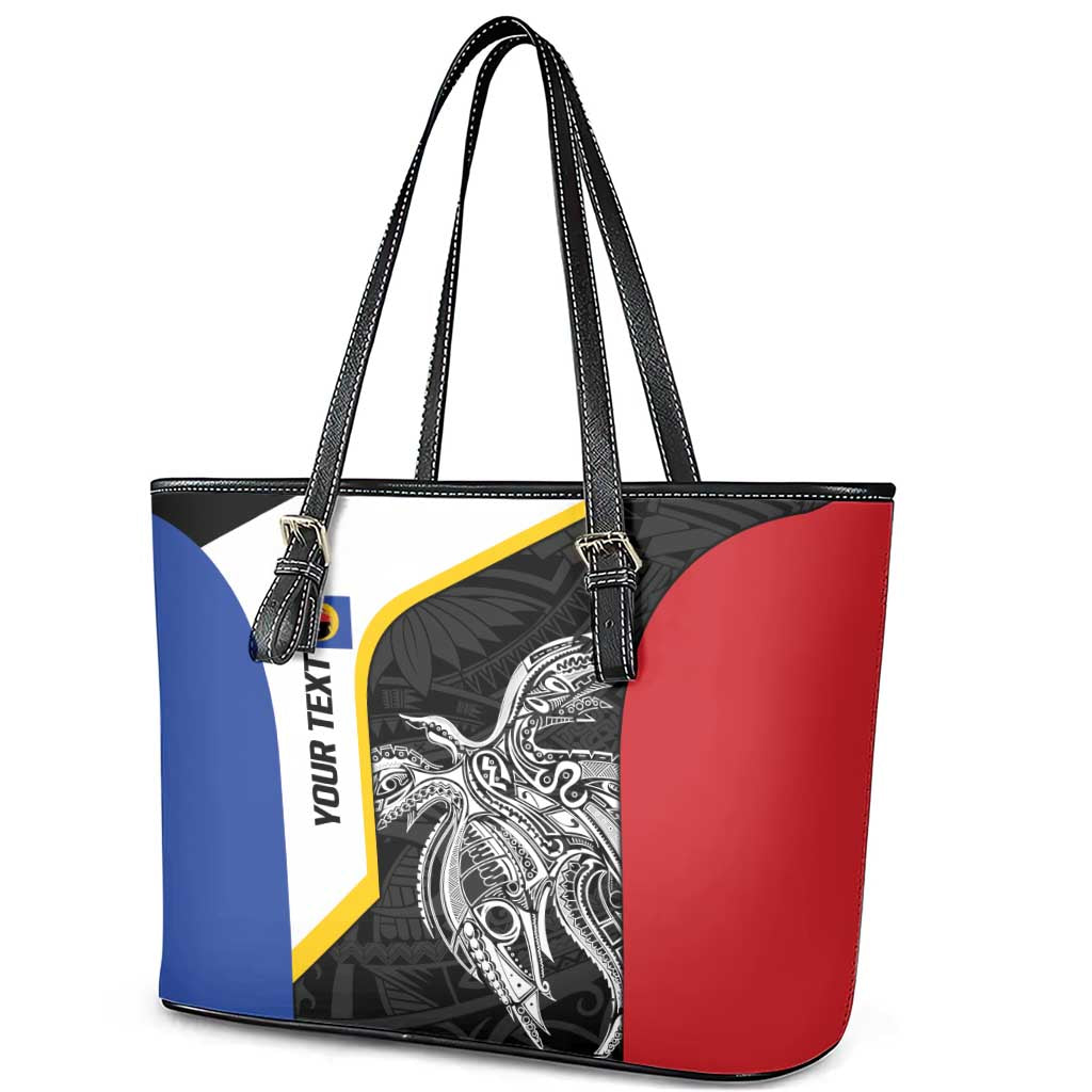 Personalised PNG Gulf Province Leather Tote Bag Bird of Paradise Tattoo Flag Motif LT9 - Polynesian Pride