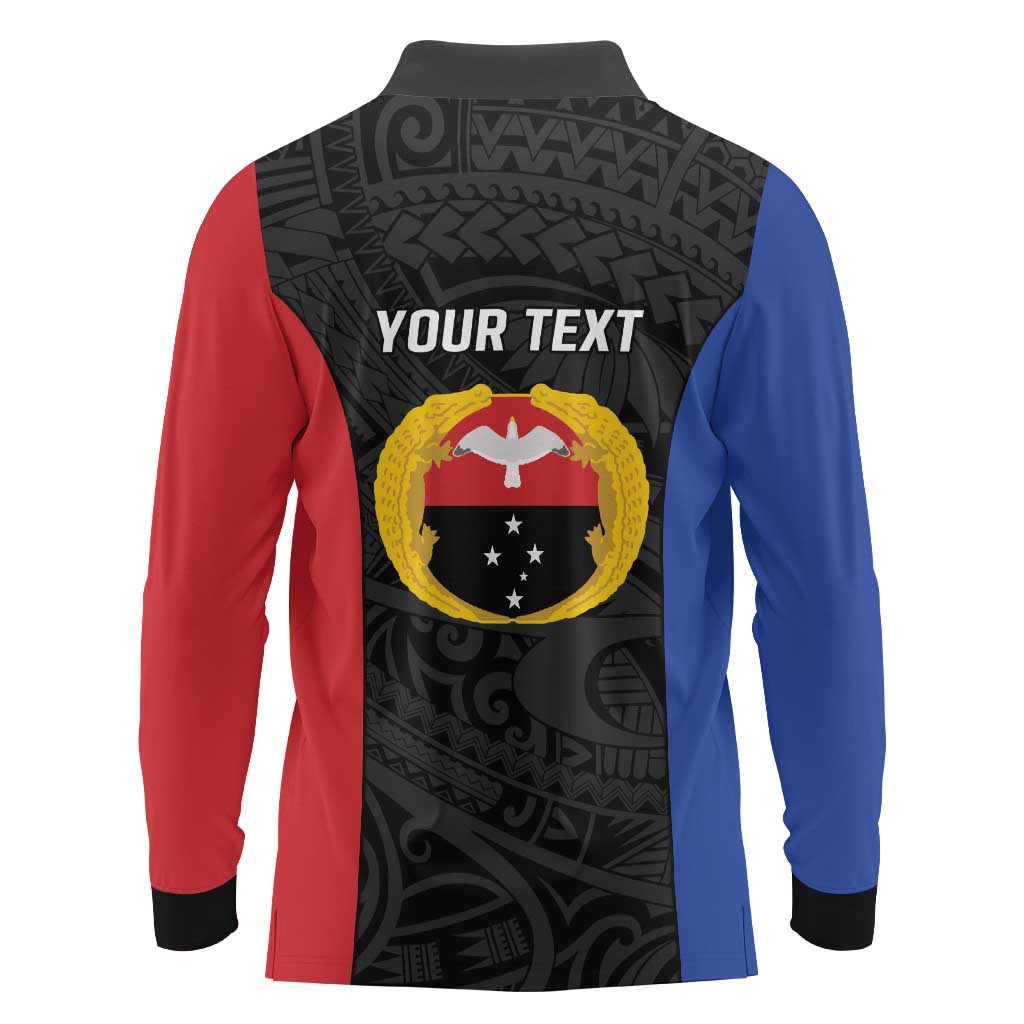 Personalised PNG Gulf Province Long Sleeve Polo Shirt Bird of Paradise Tattoo Flag Motif LT9 - Polynesian Pride