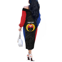 Personalised PNG Gulf Province Off The Shoulder Long Sleeve Dress Bird of Paradise Tattoo Flag Motif LT9 - Polynesian Pride