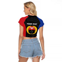 Personalised PNG Gulf Province Raglan Cropped T Shirt Bird of Paradise Tattoo Flag Motif - Polynesian Pride