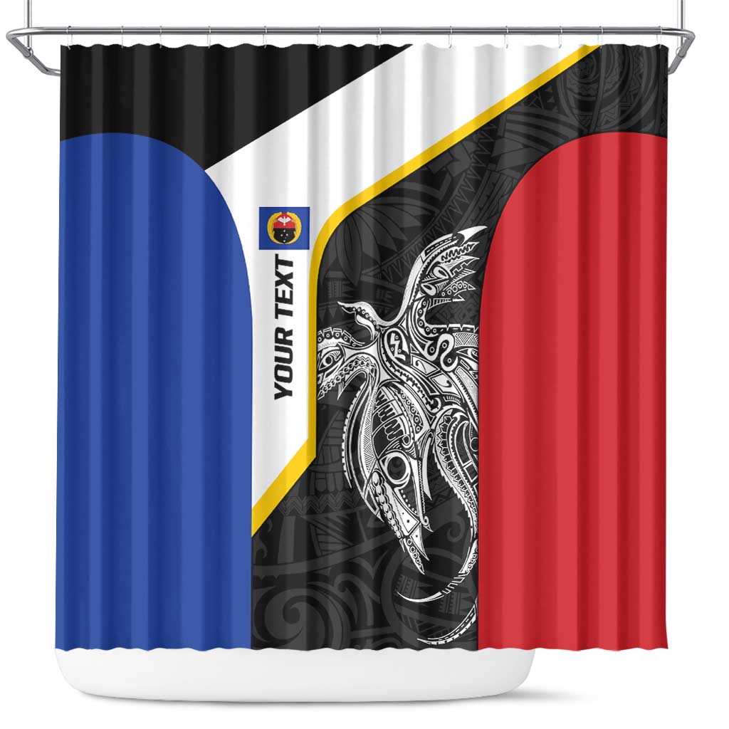 Personalised PNG Gulf Province Shower Curtain Bird of Paradise Tattoo Flag Motif LT9 Black - Polynesian Pride