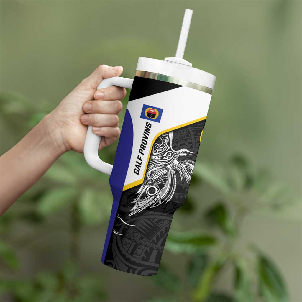 Personalised PNG Gulf Province Tumbler With Handle Bird of Paradise Tattoo Flag Motif LT9 - Polynesian Pride