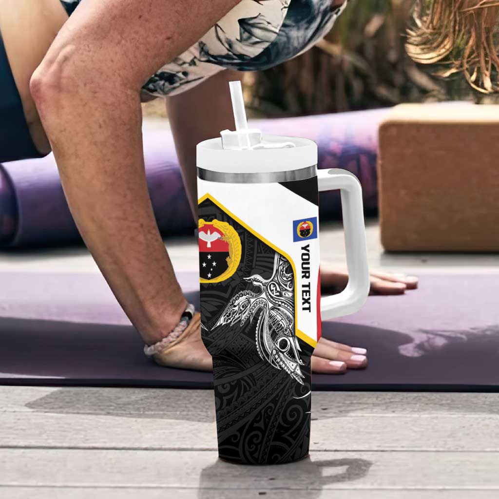 Personalised PNG Gulf Province Tumbler With Handle Bird of Paradise Tattoo Flag Motif LT9 - Polynesian Pride