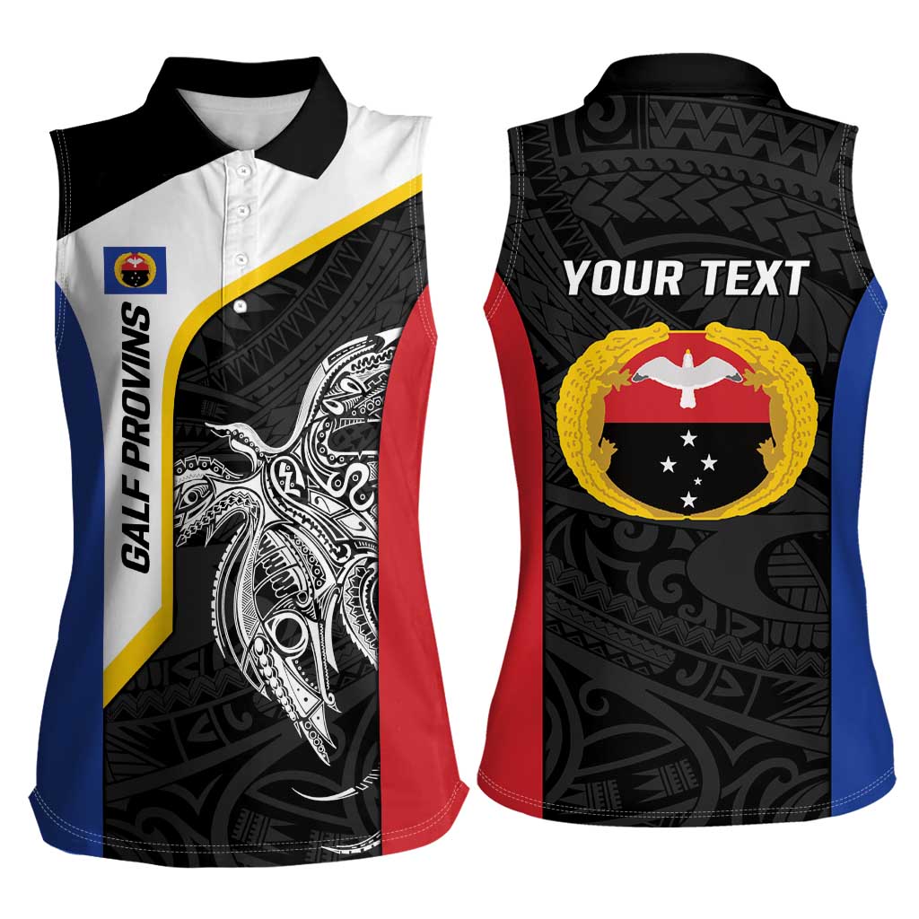 Personalised PNG Gulf Province Women Sleeveless Polo Shirt Bird of Paradise Tattoo Flag Motif LT9 - Polynesian Pride