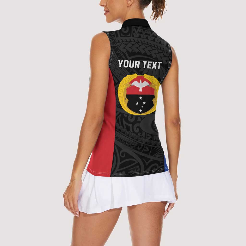 Personalised PNG Gulf Province Women Sleeveless Polo Shirt Bird of Paradise Tattoo Flag Motif LT9 - Polynesian Pride