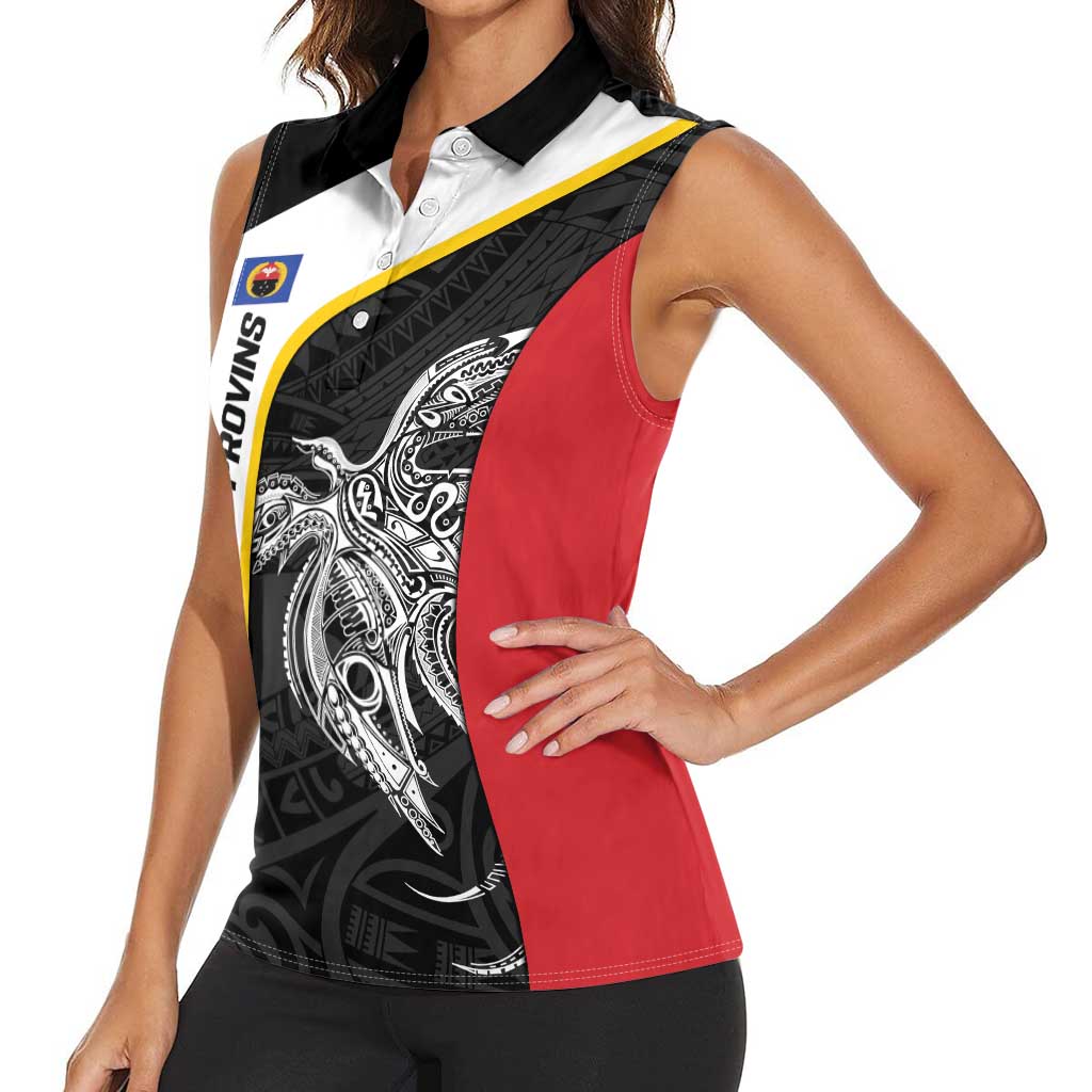 Personalised PNG Gulf Province Women Sleeveless Polo Shirt Bird of Paradise Tattoo Flag Motif LT9 - Polynesian Pride
