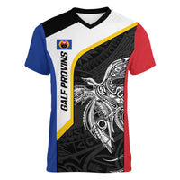 Personalised PNG Gulf Province Women V-Neck T-Shirt Bird of Paradise Tattoo Flag Motif - Polynesian Pride