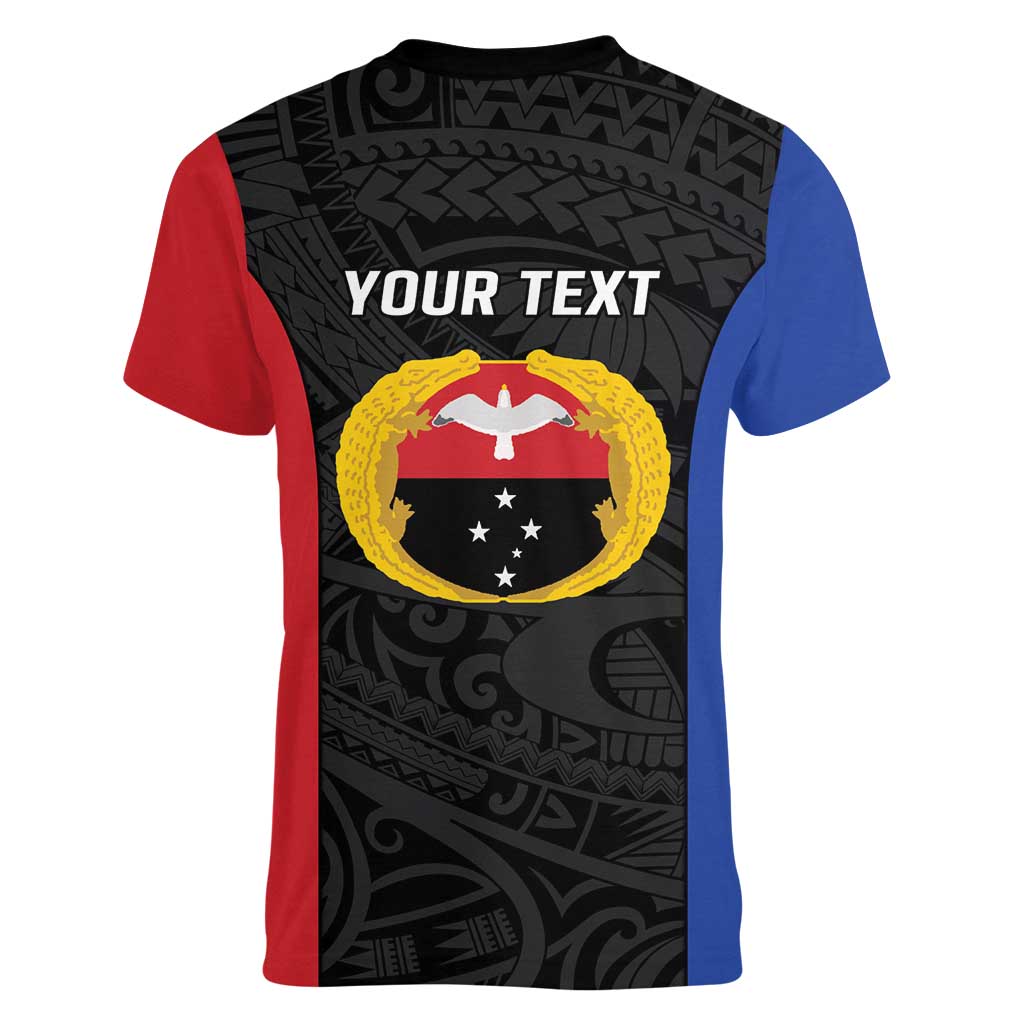 Personalised PNG Gulf Province Women V-Neck T-Shirt Bird of Paradise Tattoo Flag Motif - Polynesian Pride