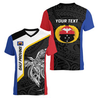 Personalised PNG Gulf Province Women V-Neck T-Shirt Bird of Paradise Tattoo Flag Motif - Polynesian Pride