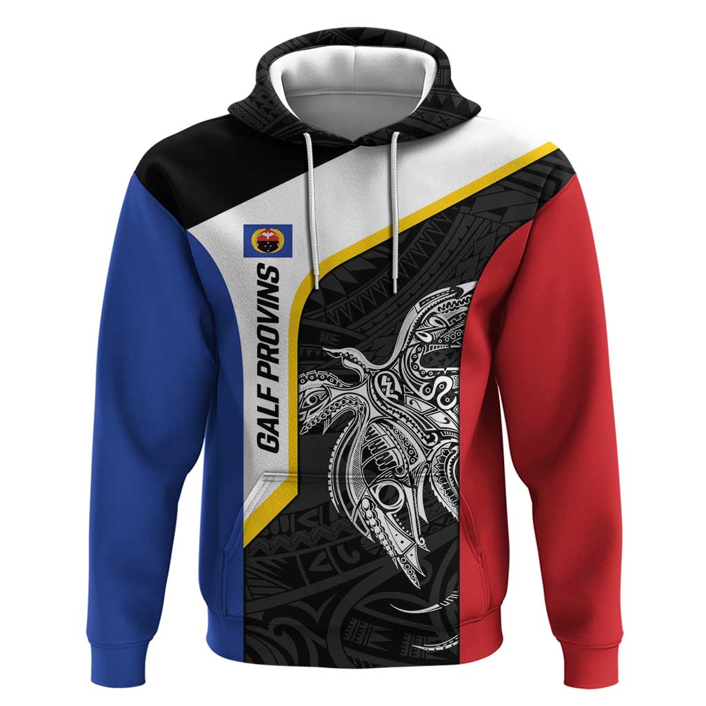 Personalised PNG Gulf Province Zip Hoodie Bird of Paradise Tattoo Flag Motif LT9 Pullover Hoodie Black - Polynesian Pride