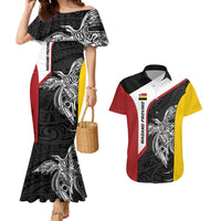 Personalised PNG Madang Province Couples Matching Mermaid Dress and Hawaiian Shirt Bird of Paradise Tattoo Flag Motif LT9 Yellow - Polynesian Pride