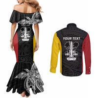 Personalised PNG Madang Province Couples Matching Mermaid Dress and Long Sleeve Button Shirt Bird of Paradise Tattoo Flag Motif LT9 - Polynesian Pride