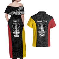 Personalised PNG Madang Province Couples Matching Off Shoulder Maxi Dress and Hawaiian Shirt Bird of Paradise Tattoo Flag Motif LT9 - Polynesian Pride