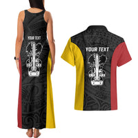 Personalised PNG Madang Province Couples Matching Tank Maxi Dress and Hawaiian Shirt Bird of Paradise Tattoo Flag Motif LT9 - Polynesian Pride