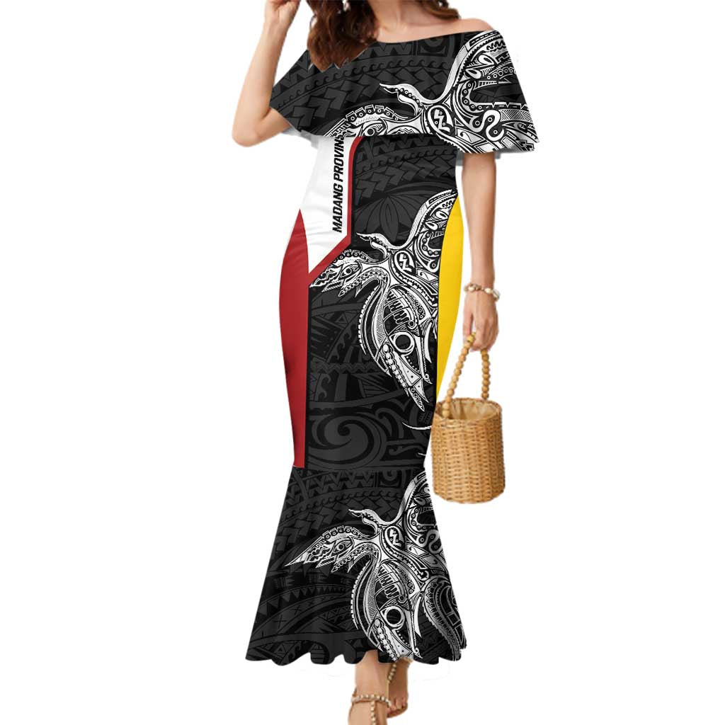 Personalised PNG Madang Province Family Matching Mermaid Dress and Hawaiian Shirt Bird of Paradise Tattoo Flag Motif LT9 Mom's Dress Yellow - Polynesian Pride