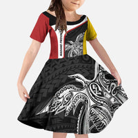 Personalised PNG Madang Province Family Matching Off The Shoulder Long Sleeve Dress and Hawaiian Shirt Bird of Paradise Tattoo Flag Motif LT9 Daughter's Dress Yellow - Polynesian Pride
