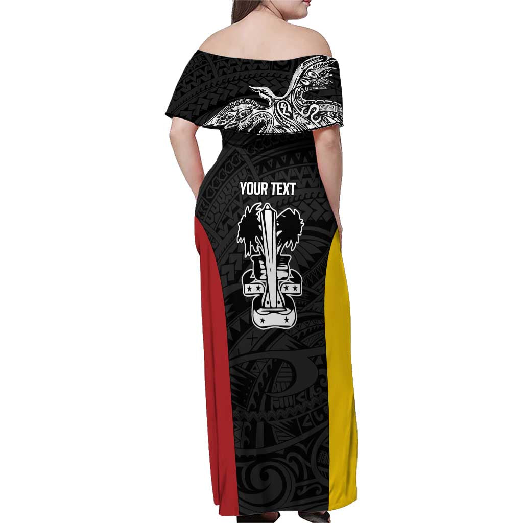 Personalised PNG Madang Province Family Matching Off Shoulder Maxi Dress and Hawaiian Shirt Bird of Paradise Tattoo Flag Motif LT9 - Polynesian Pride