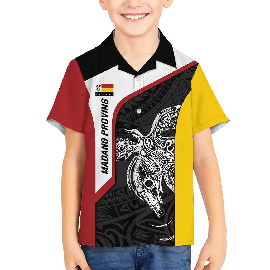Personalised PNG Madang Province Family Matching Off Shoulder Maxi Dress and Hawaiian Shirt Bird of Paradise Tattoo Flag Motif LT9 Son's Shirt Yellow - Polynesian Pride