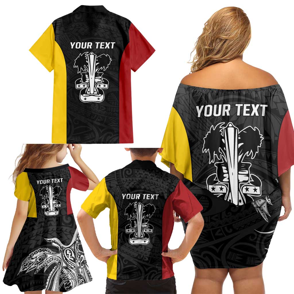 Personalised PNG Madang Province Family Matching Off Shoulder Short Dress and Hawaiian Shirt Bird of Paradise Tattoo Flag Motif LT9 - Polynesian Pride