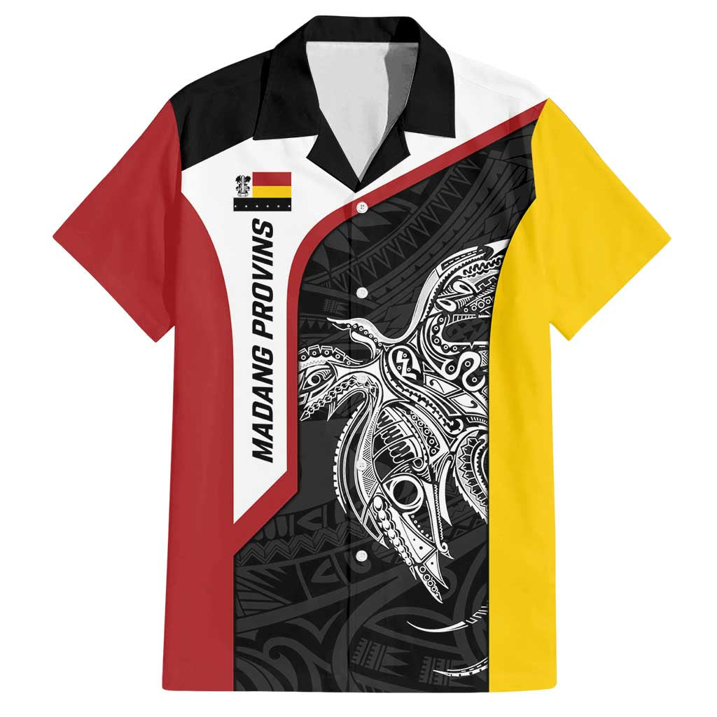 Personalised PNG Madang Province Family Matching Off Shoulder Short Dress and Hawaiian Shirt Bird of Paradise Tattoo Flag Motif LT9 Dad's Shirt - Short Sleeve Yellow - Polynesian Pride