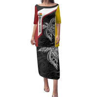 Personalised PNG Madang Province Family Matching Puletasi and Hawaiian Shirt Bird of Paradise Tattoo Flag Motif LT9 Mom's Dress Yellow - Polynesian Pride