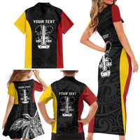 Personalised PNG Madang Province Family Matching Short Sleeve Bodycon Dress and Hawaiian Shirt Bird of Paradise Tattoo Flag Motif LT9 - Polynesian Pride