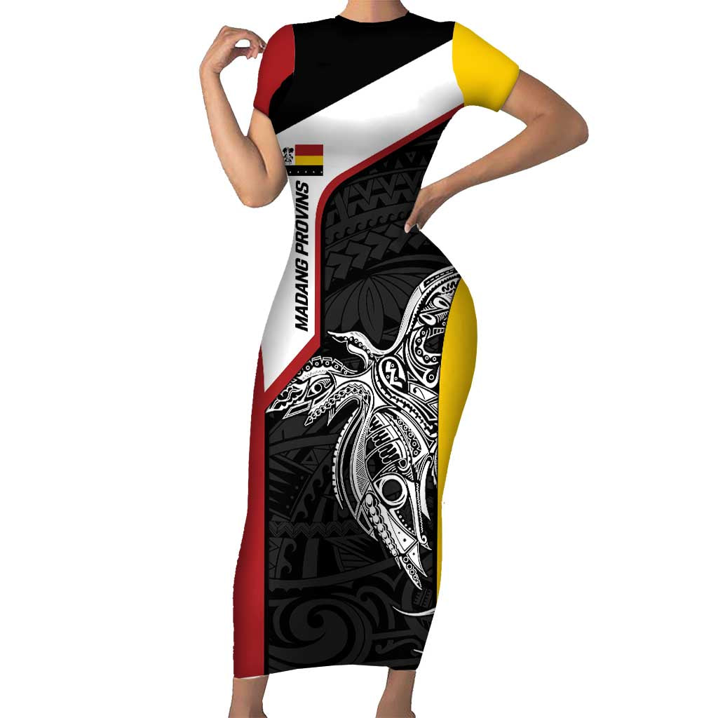 Personalised PNG Madang Province Family Matching Short Sleeve Bodycon Dress and Hawaiian Shirt Bird of Paradise Tattoo Flag Motif LT9 Mom's Dress Yellow - Polynesian Pride