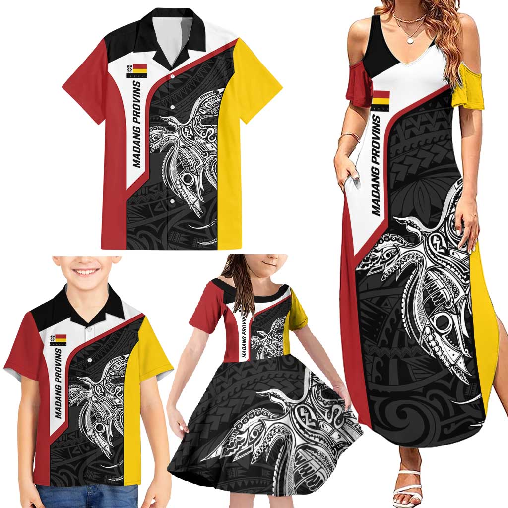 Personalised PNG Madang Province Family Matching Summer Maxi Dress and Hawaiian Shirt Bird of Paradise Tattoo Flag Motif LT9 - Polynesian Pride