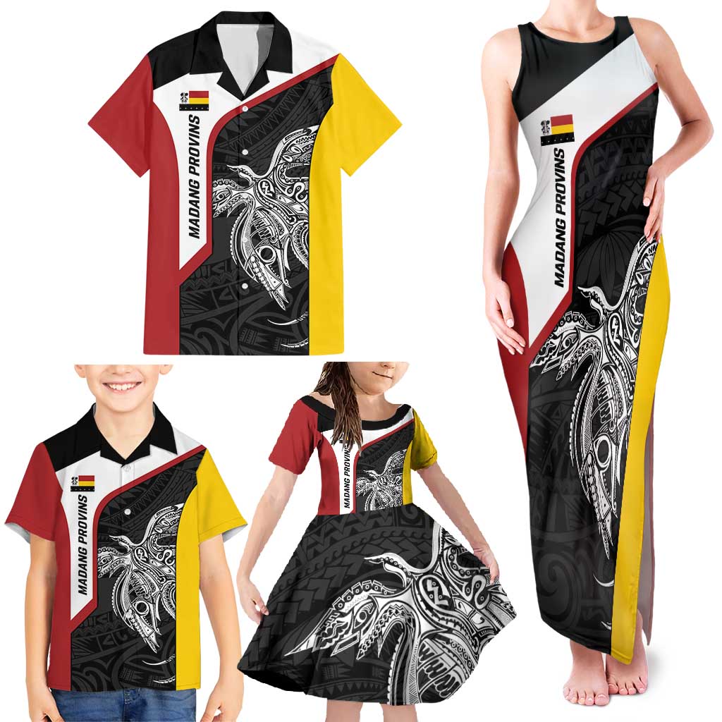 Personalised PNG Madang Province Family Matching Tank Maxi Dress and Hawaiian Shirt Bird of Paradise Tattoo Flag Motif LT9 - Polynesian Pride