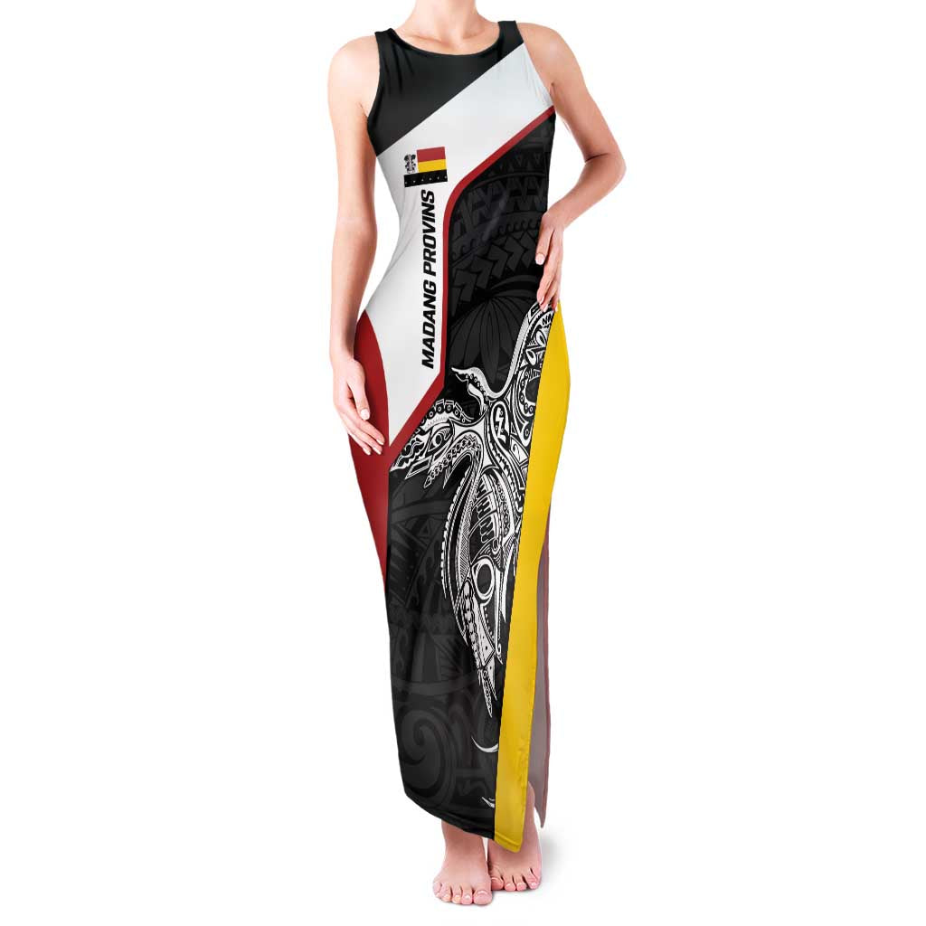 Personalised PNG Madang Province Family Matching Tank Maxi Dress and Hawaiian Shirt Bird of Paradise Tattoo Flag Motif LT9 Mom's Dress Yellow - Polynesian Pride