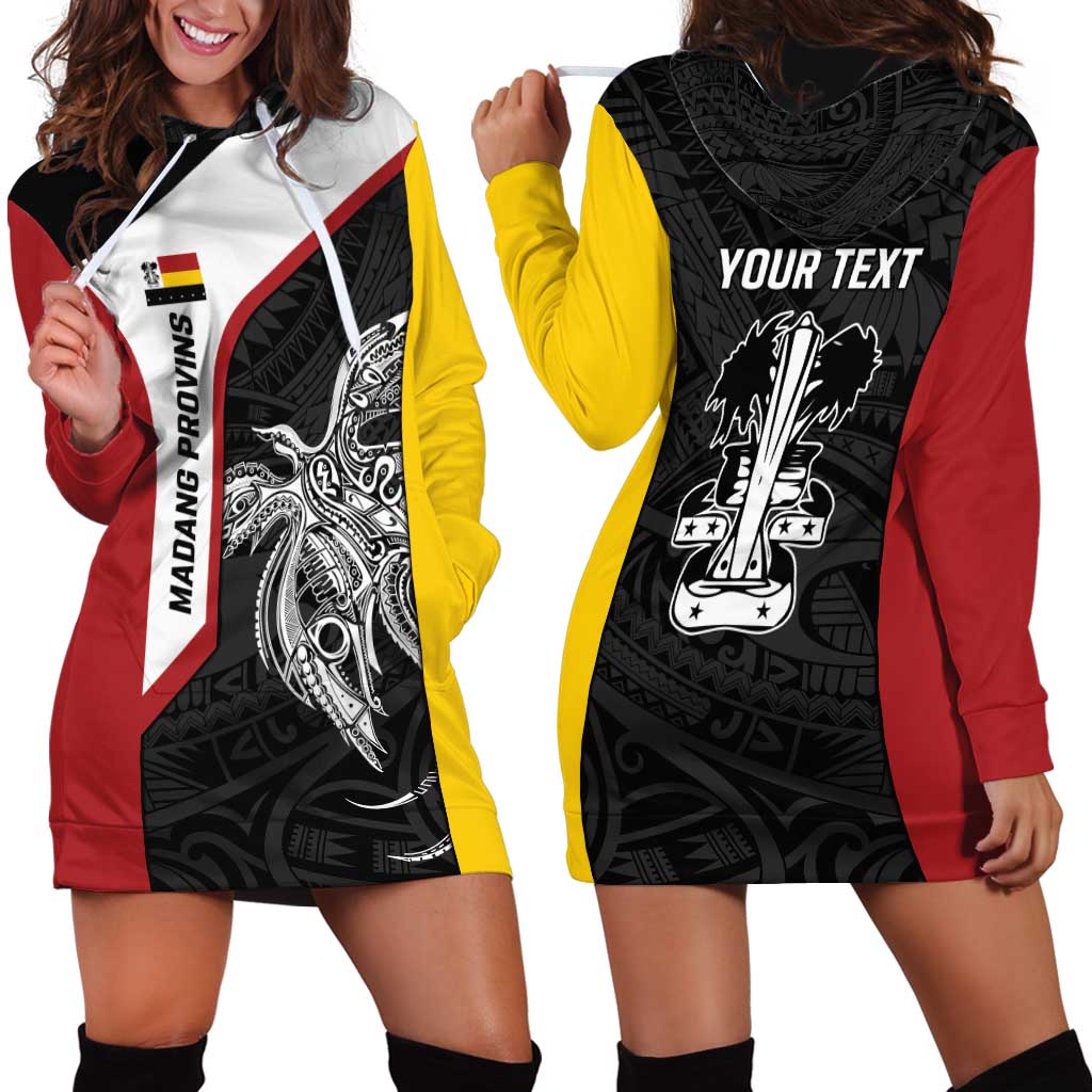 Personalised PNG Madang Province Hoodie Dress Bird of Paradise Tattoo Flag Motif LT9 - Polynesian Pride