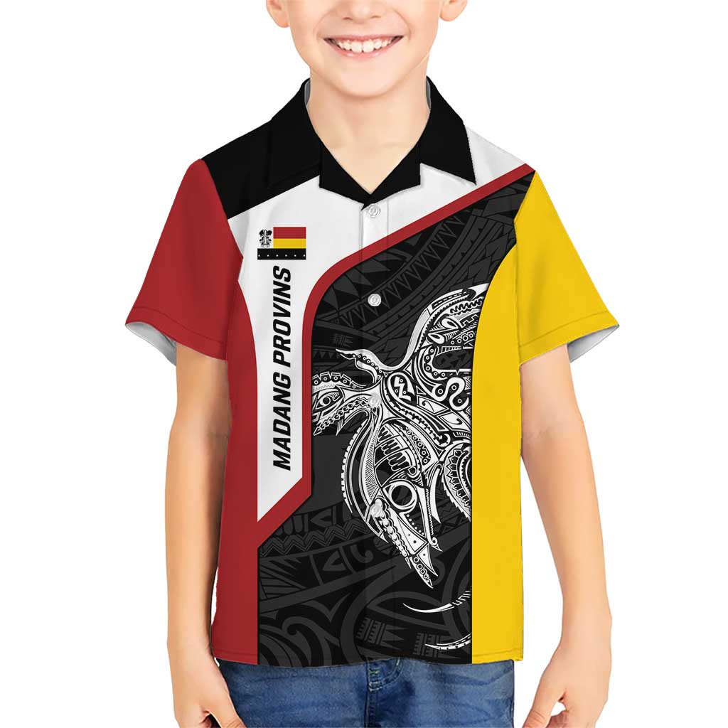 Personalised PNG Madang Province Kid Hawaiian Shirt Bird of Paradise Tattoo Flag Motif LT9 Kid Yellow - Polynesian Pride