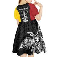 Personalised PNG Madang Province Kid Short Sleeve Dress Bird of Paradise Tattoo Flag Motif LT9 - Polynesian Pride