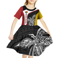 Personalised PNG Madang Province Kid Short Sleeve Dress Bird of Paradise Tattoo Flag Motif LT9 - Polynesian Pride